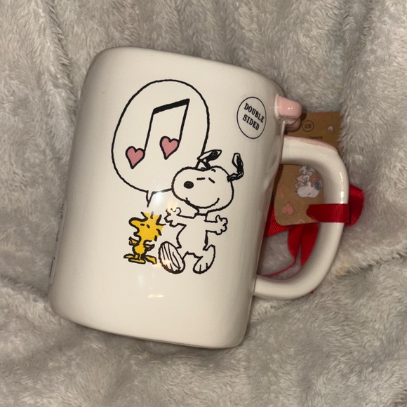 Rae Dunn Peanuts Snoopy Valentine Double-Sided Love Mug Pink Handle NWT - Picture 2 of 5